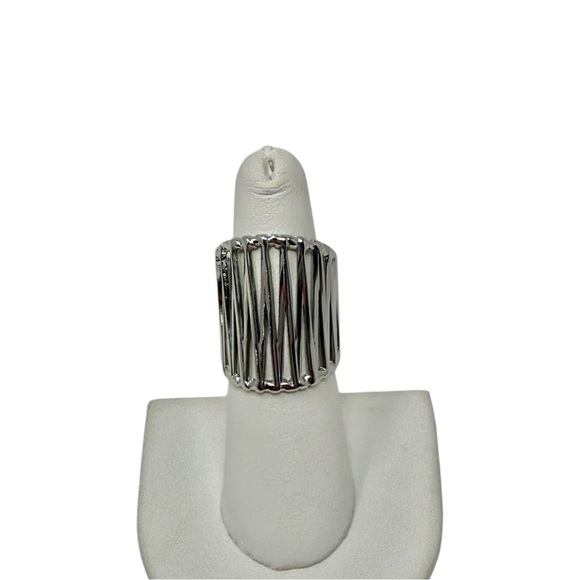 Silver Stainless Steel Wide Band Open Ring - Picture 5 of 9